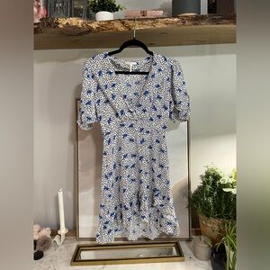 Maje Ripensee White Mini Dress with Blue and Black Floral Print - FLAWED